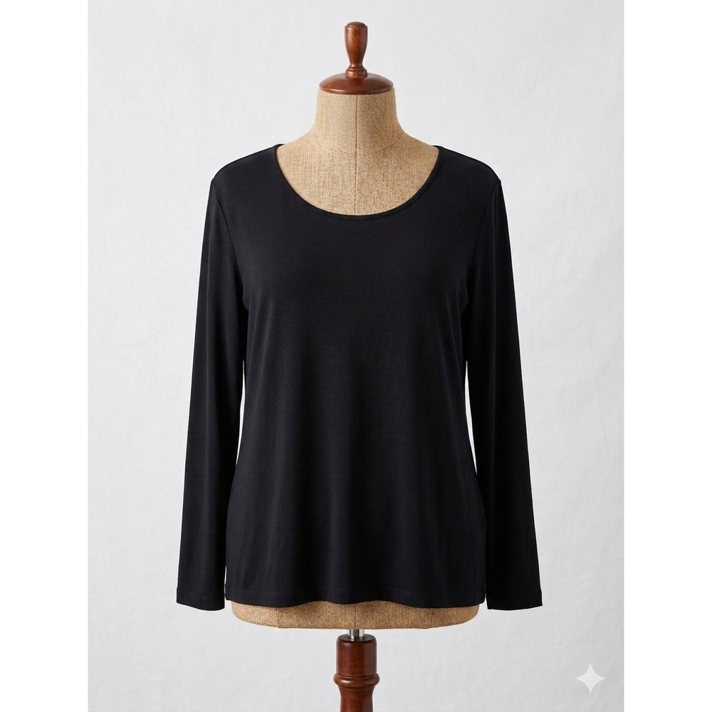 Bryn Walker Black Micro Modal Long Sleeve Scoop Neck Top XL Made in USA